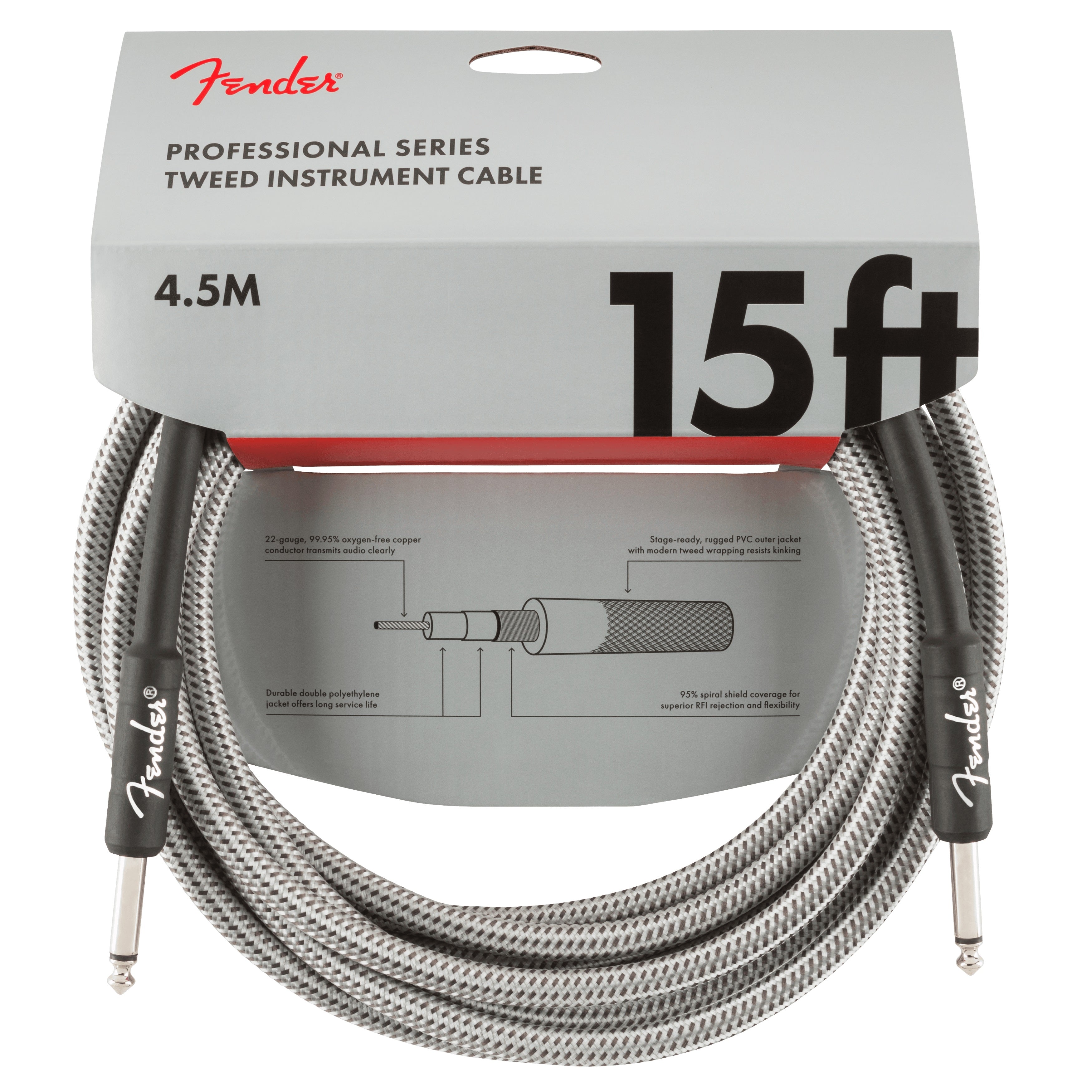 Fender - 15' White Tweed Professional Instrument Cable #0990820066