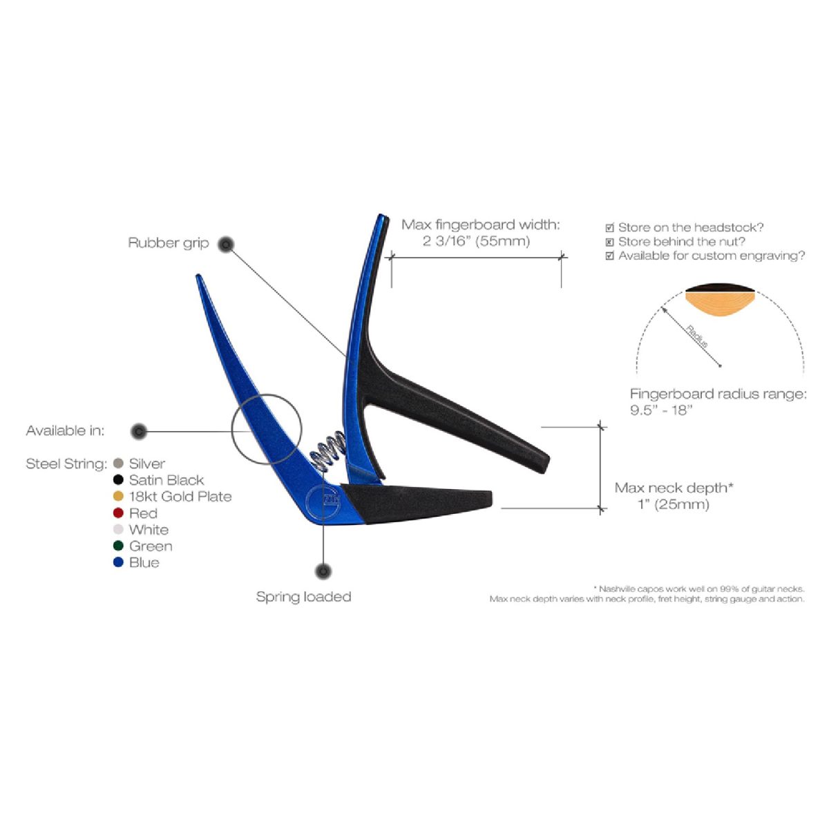 G7TH - Nashville - Steel String Guitar Capo - Blue Specs