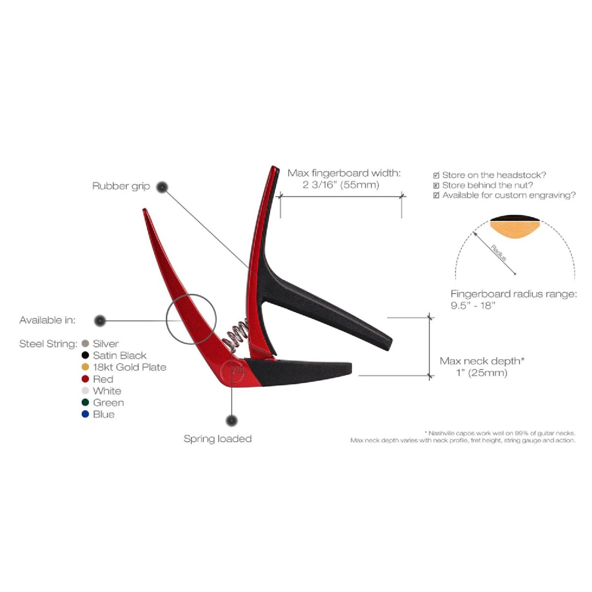 G7TH - Nashville - Steel String Guitar Capo - Red Specs