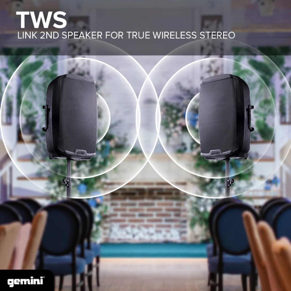 Gemini - AS-2115BT-PK: 2000 Watt 15” Active Bluetooth Loudspeaker With Stand TWS