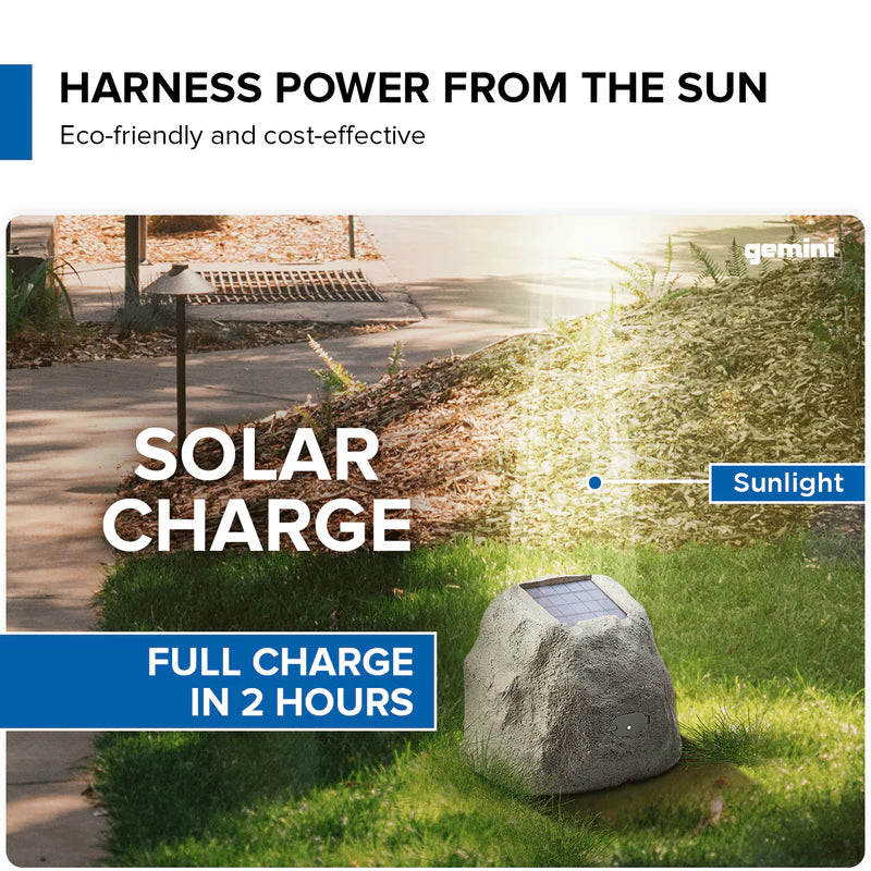 Gemini - Portable Solar Bluetooth Rock Speaker, Weather-Resistant, Multi-Link, Wireless & LED Lighting #GHRK-500LTMS