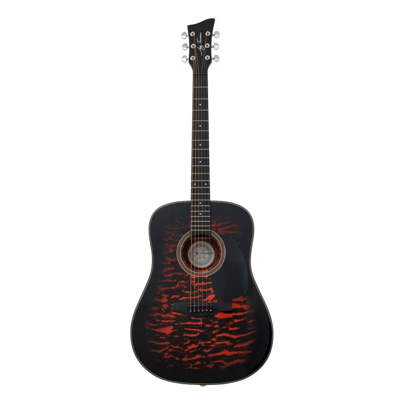 Jay Turser - Dreadnought Acoustic Guitar, Full Size, Red Burst Quilt #JTA524D-RSBQ