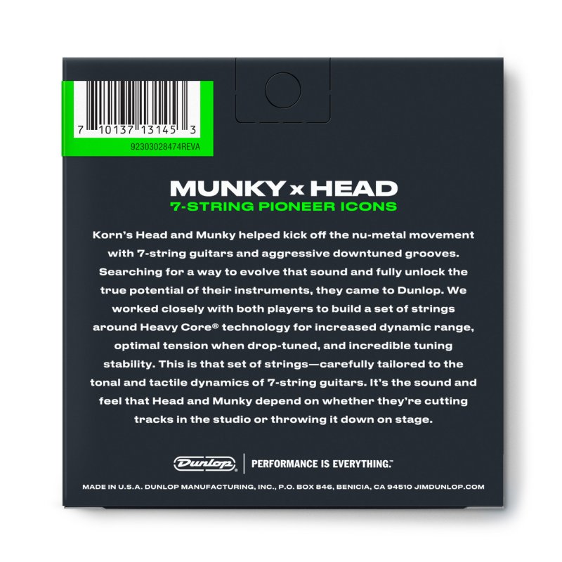 Dunlop - Heavy Core Korn Signature Series Electric Guitar String Set With Custom-print Tortex (10-65) #KRHCN1065