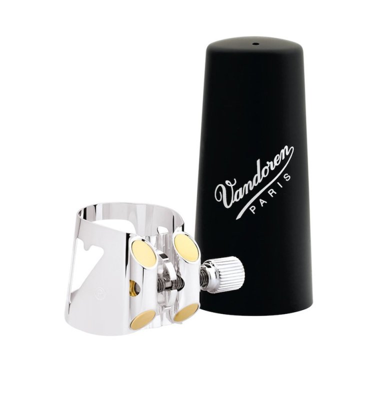 Vandoren - Optimum Ligature and Plastic Cap for Bass Clarinet Silver Plated with 3 Interchangeable Pla #LC04P