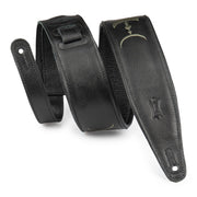 Levy's - Moon Phases Series 2.5″ Black Leather Guitar Strap With Green Embroidery