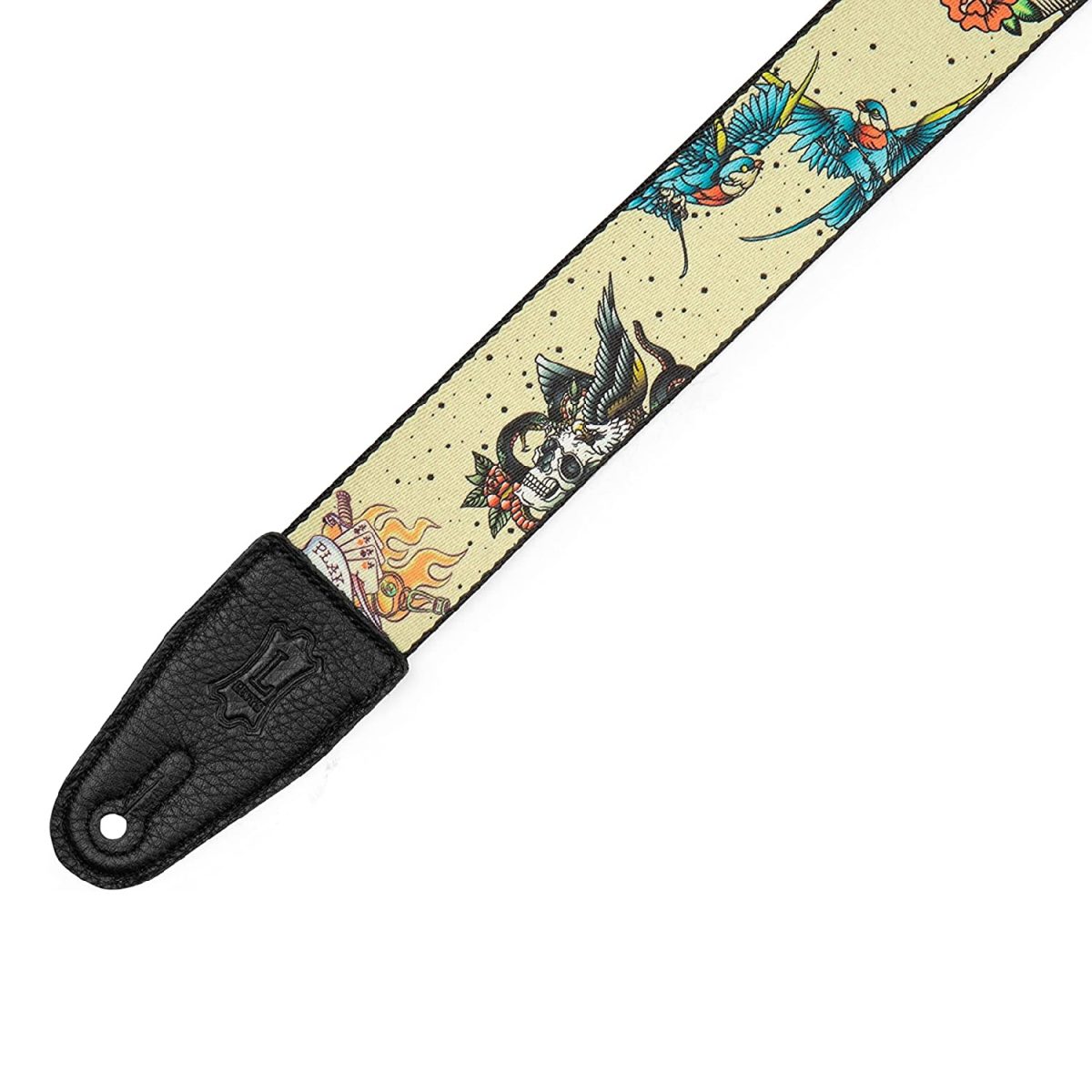 Levy’s - 2″ Tattoo Series Poly Guitar Strap - Old School - Multicolor pattern Tip