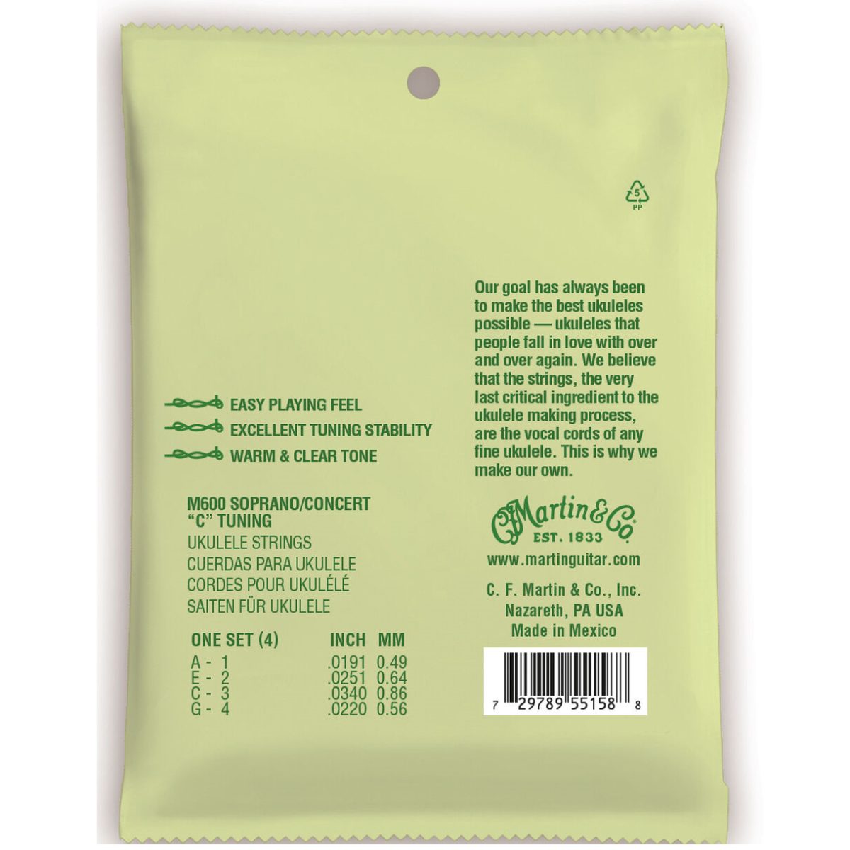 Martin M600 Soprano/Concert Ukulele Strings back
