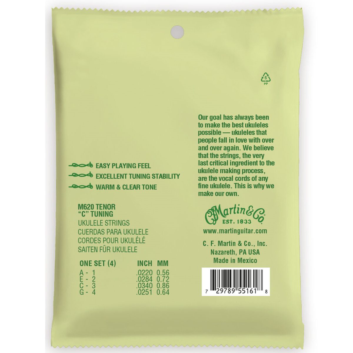 Martin M620 Tenor Ukulele Strings back