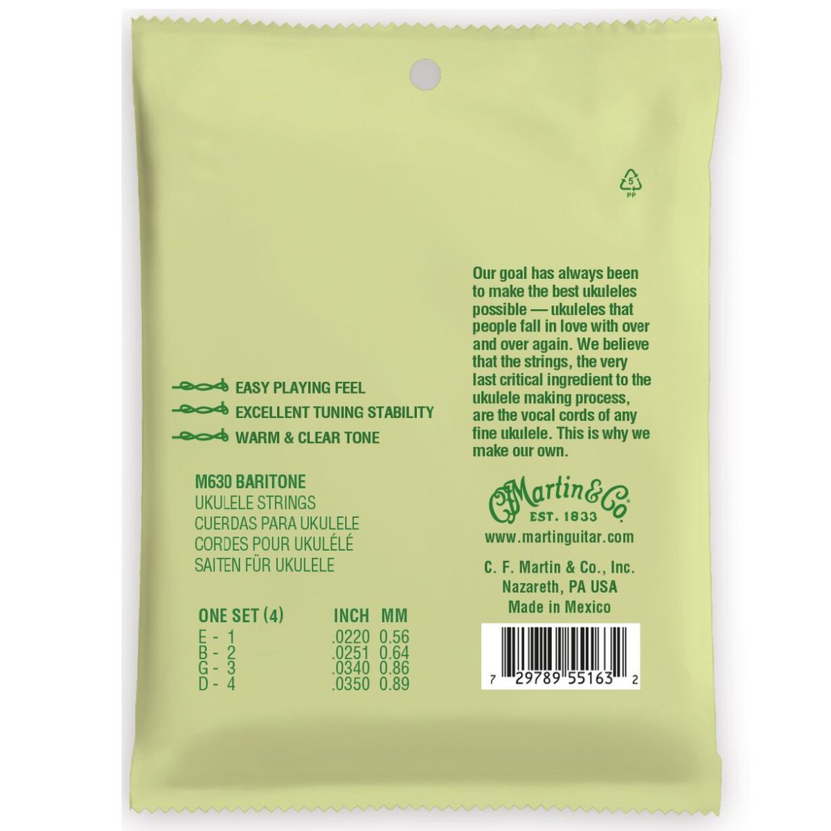 Martin M630 Baritone Ukulele Strings back