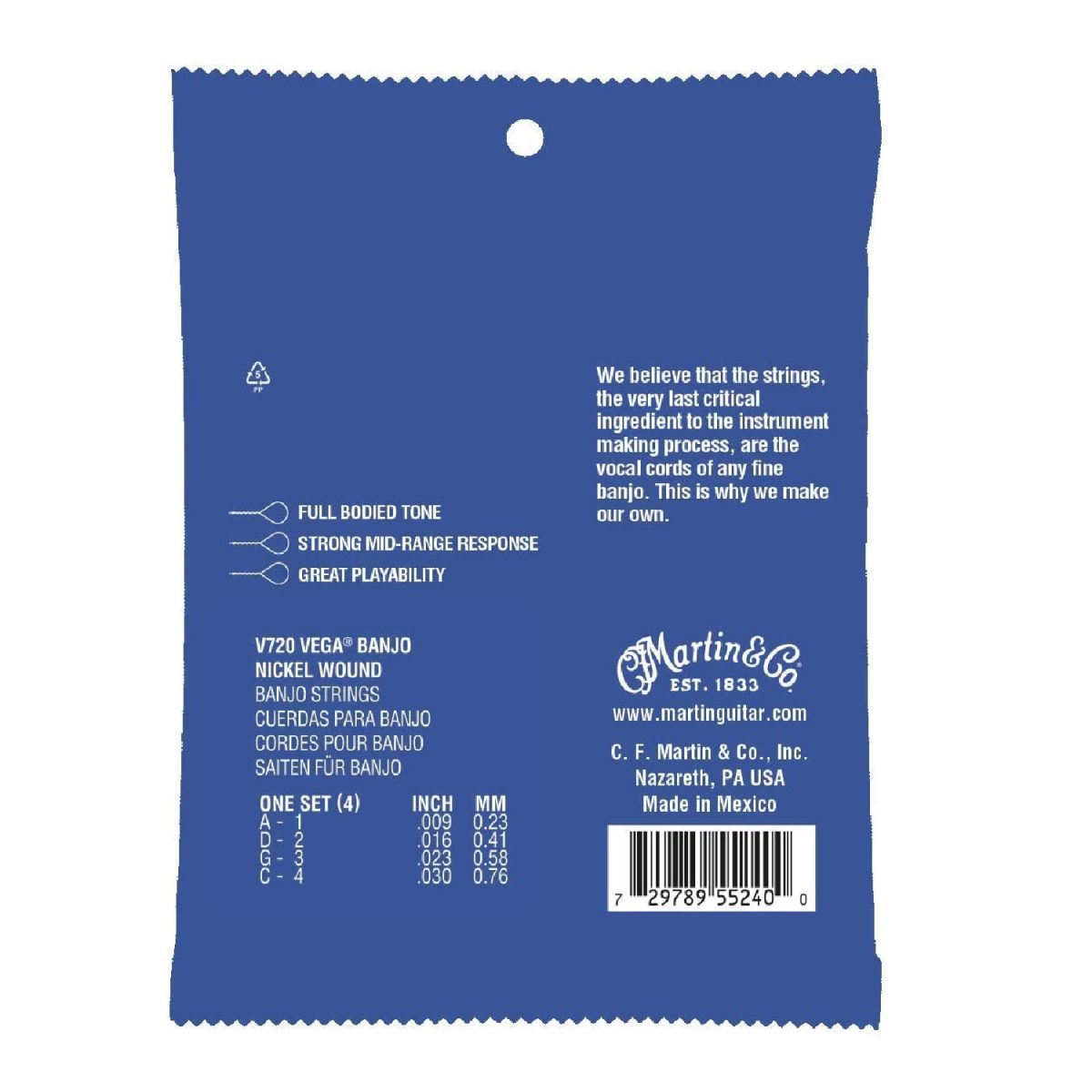 Martin – Vega® Banjo Strings Nickel – Tenor 10 Back