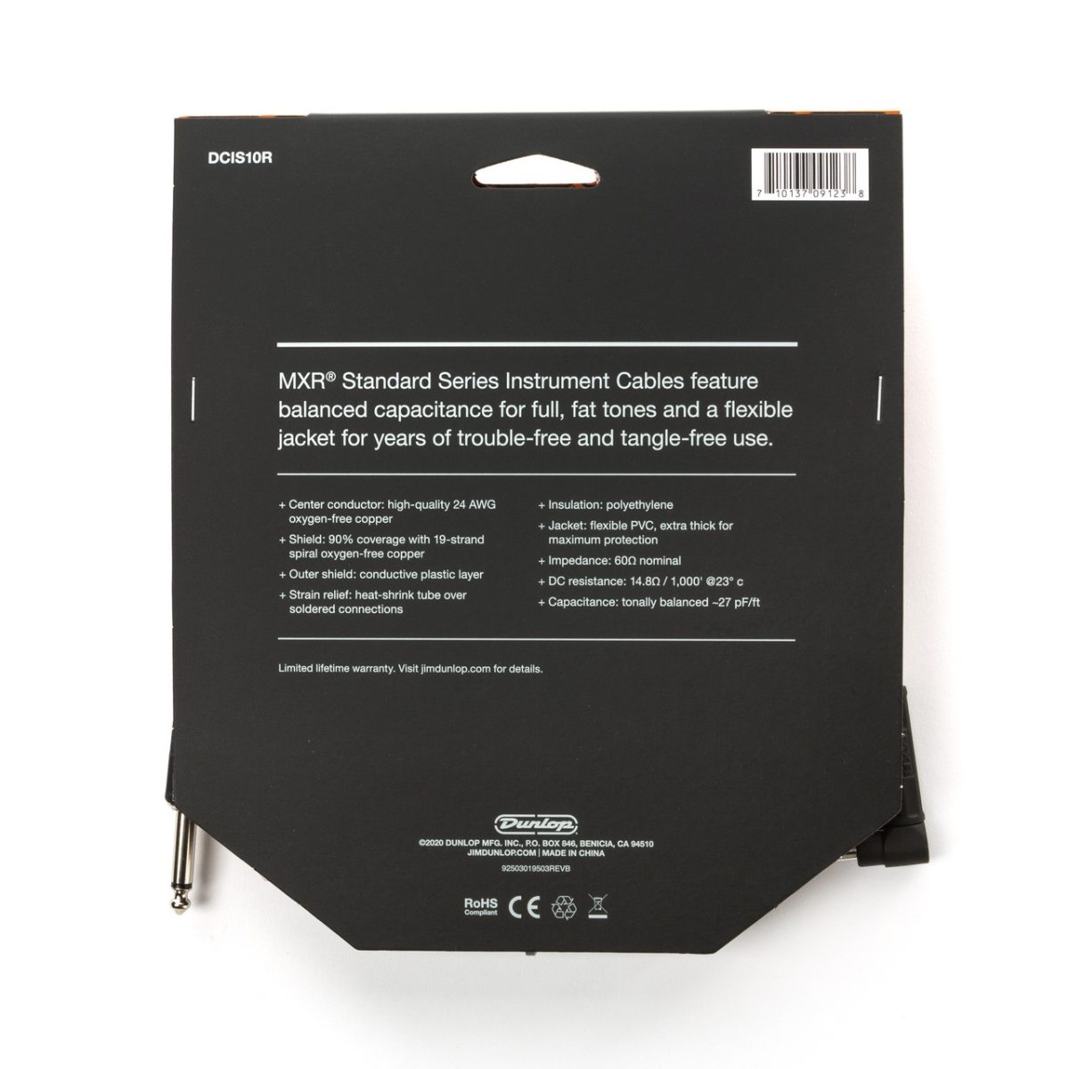 MXR - 10′ Angled Standard Instrument Cable #DCIS10R
