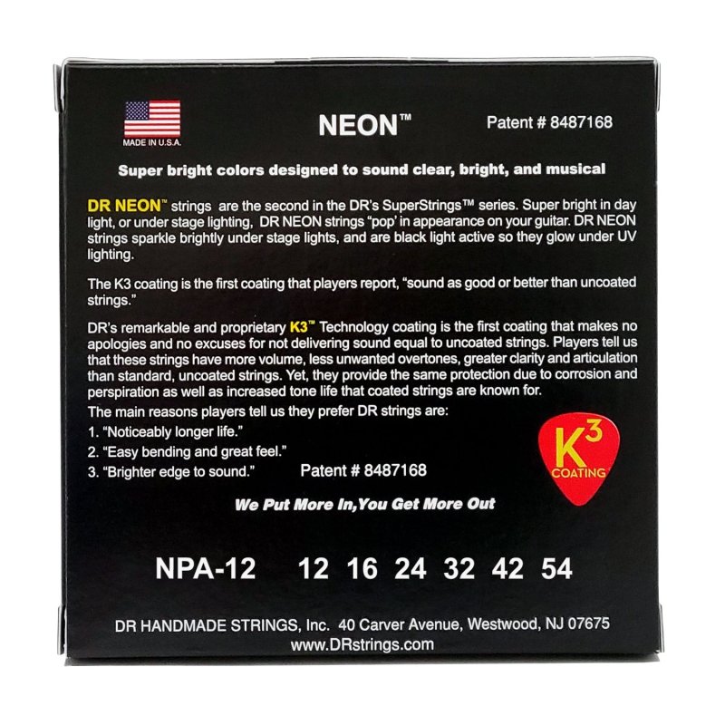 DR - Neon Pink Coated Acoustic Guitar Strings, Light (12-54) #NPA-12