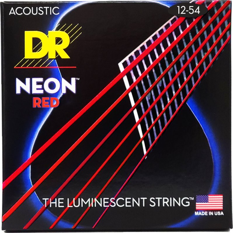 DR - Neon Red Coated Acoustic Guitar Strings, Light (12-54) #NRA-12