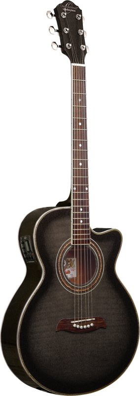 Oscar Schmidt - Left-Handed Acoustic Electric Guitar, Trans Black #OG10CEFTBLH-A
