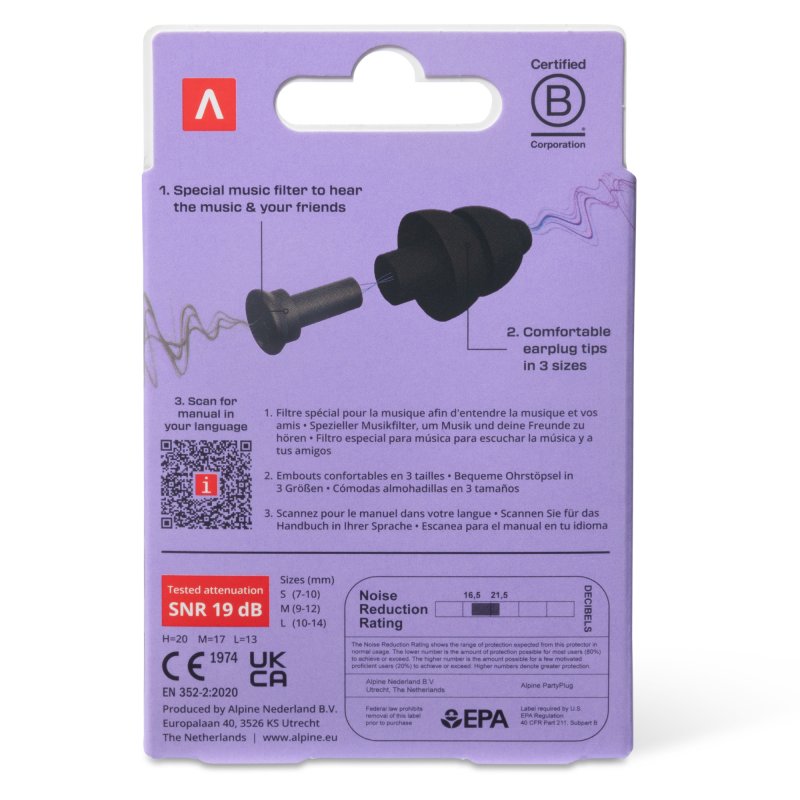 Alpine - Hearing Protection PartyPlug Earplugs, Black #PARTYPLUG-BLKV2