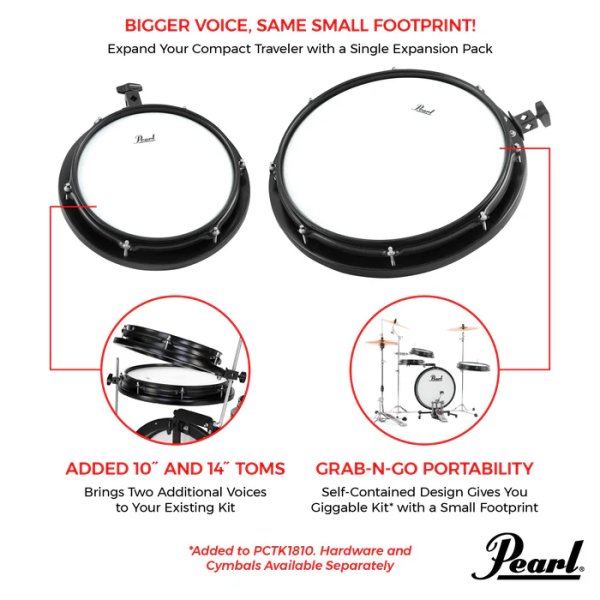 Pearl - Limited-Edition Compact Traveler 2-piece Expansion Pack With 10" & 14" Toms, Machine Grey #PCTK-1014MG