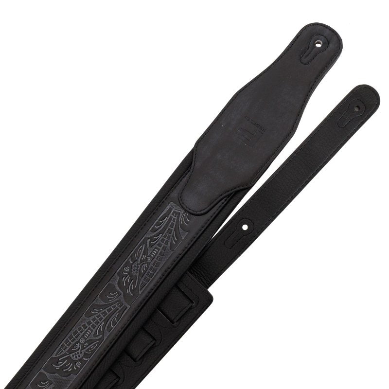 Profile - Leather Padded Strap with Tooled Hibiscus Flower Pattern Black #PGS-GL-6200-BK