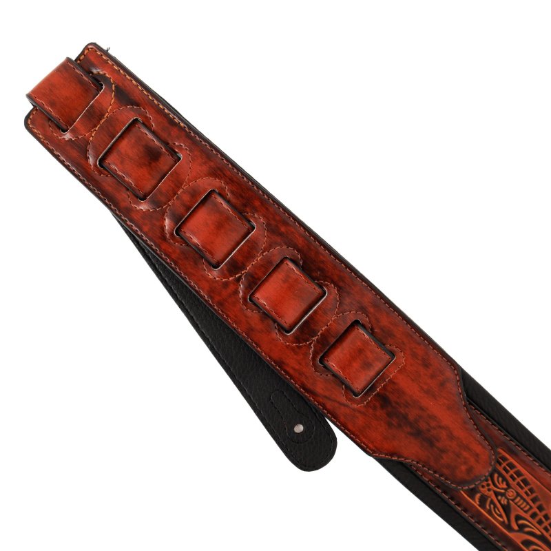 Profile - Leather Padded Strap with Tooled Hibiscus Flower Pattern Dark Brown and Black #PGS-GL-6200-DBR