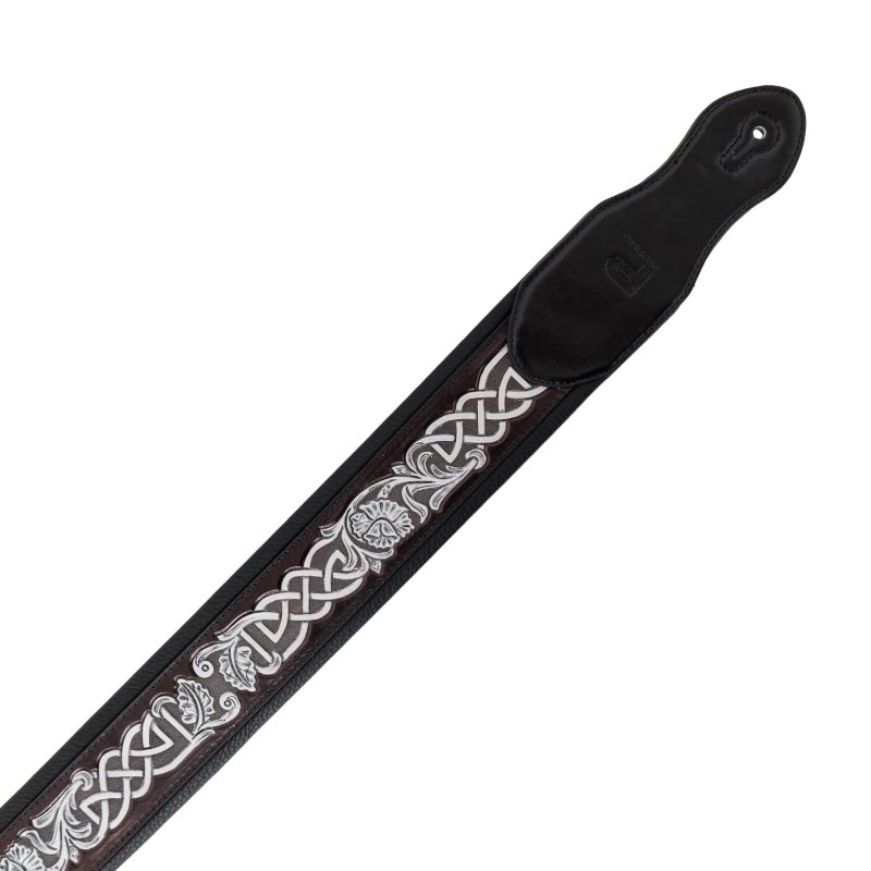 Profile - Leather Padded Strap - Dark Brown and Black with Silver Celtic Knot Pattern #PGS-IL-7200-SLV