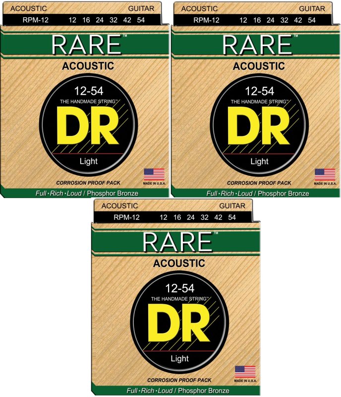 DR - Rare Acoustic Guitar Strings, Light (12-54) (3 Pack) #RPM-12-3PK