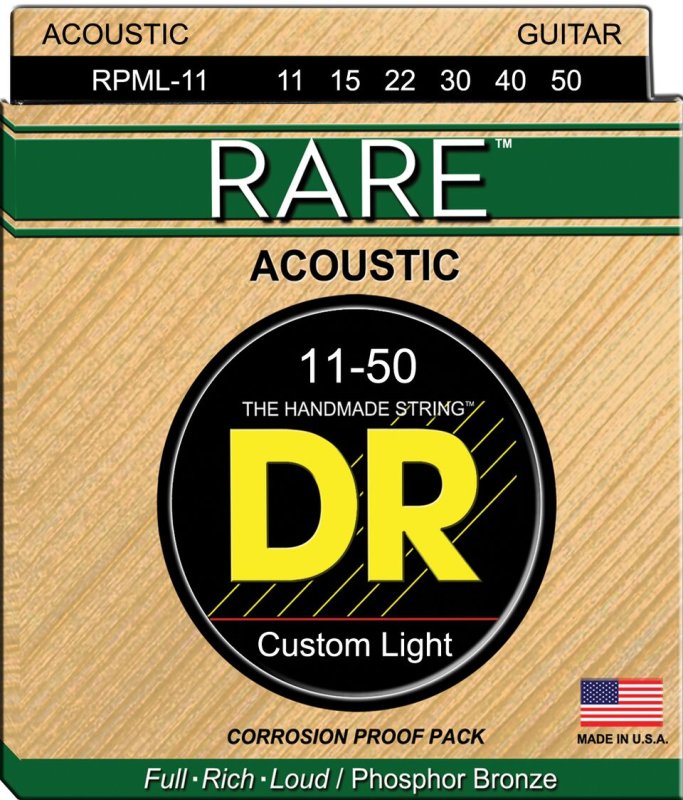 DR - Rare Acoustic Guitar Strings, Custom Light (11-50) #RPML-11
