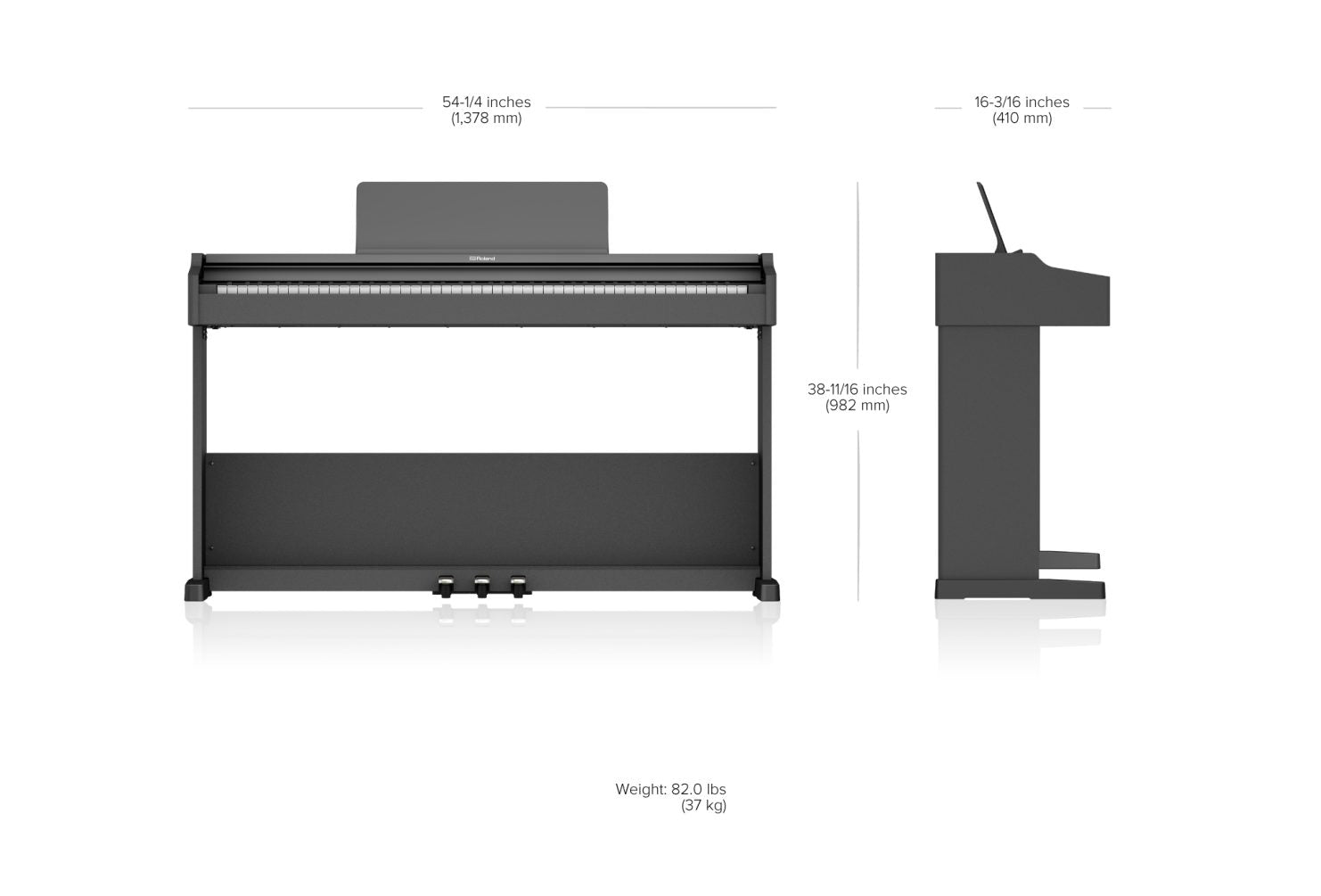 Roland - RP107 Digital Piano with Stand and Bench - Black- measure