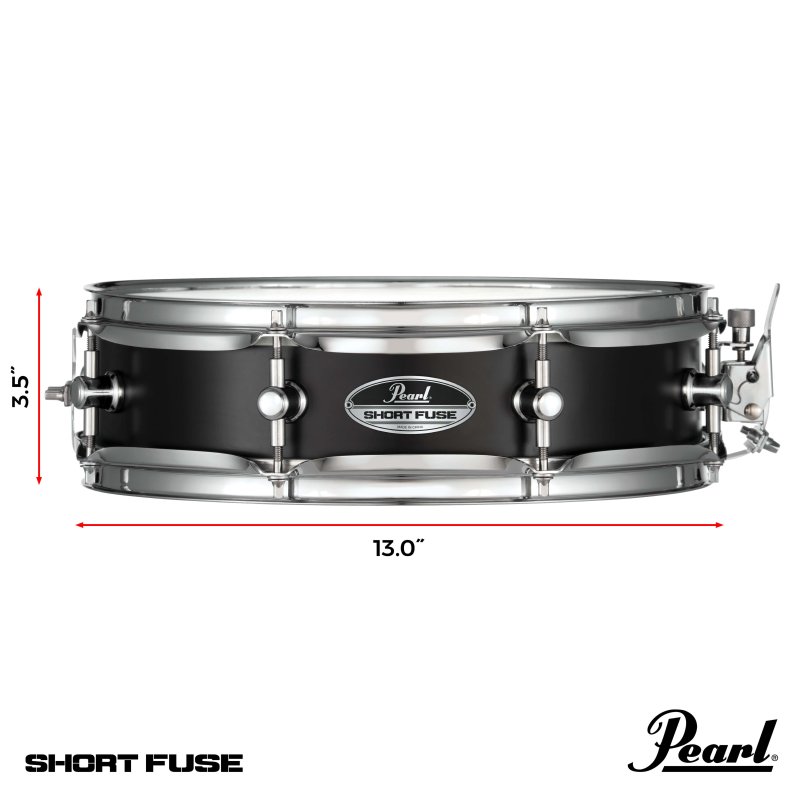 Pearl - 13" x 3.5" Short Fuse Piccolo Snare Drum, Black Steel #SFS1335B