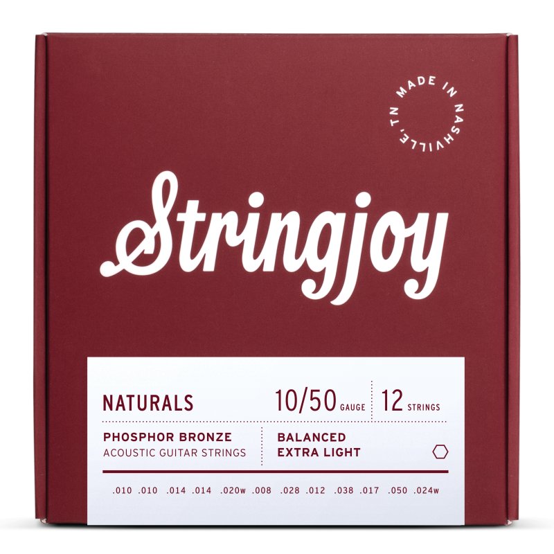 Stringjoy - 12 String Extra Light Gauge (10-50) Phosphor Bronze Acoustic Guitar Strings #SJ-NB1024
