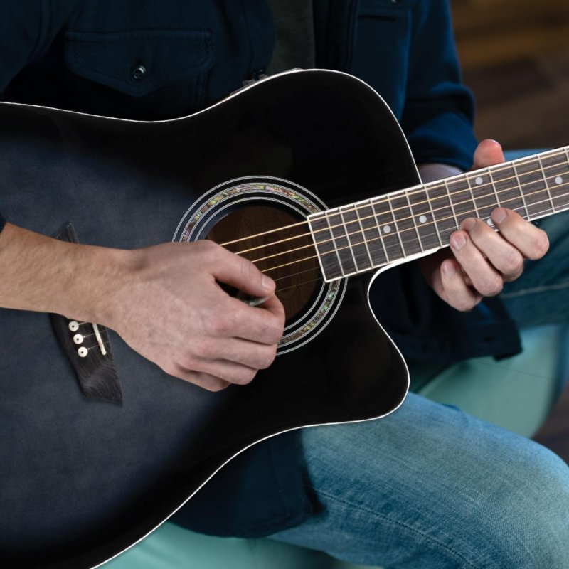 Washburn - Okoume Body Dreadnought Acoustic / Electric Guitar Pack With Built-In Tuner, Transparent Black Burst #WA90CETBBPACK