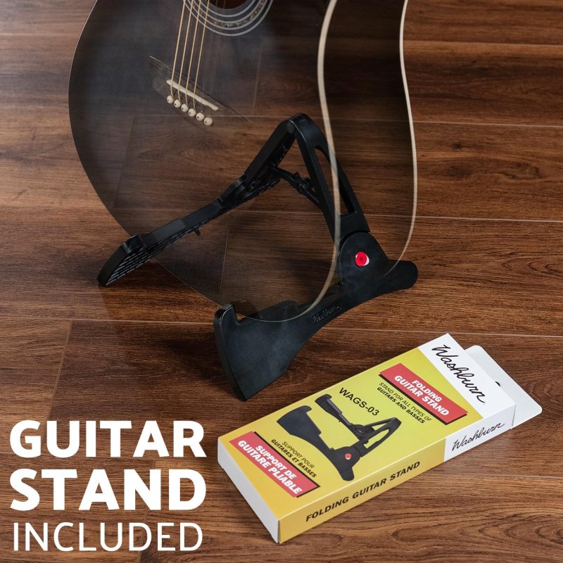Washburn - Okoume Body Dreadnought Acoustic / Electric Guitar Pack With Built-In Tuner, Transparent Black Burst #WA90CETBBPACK