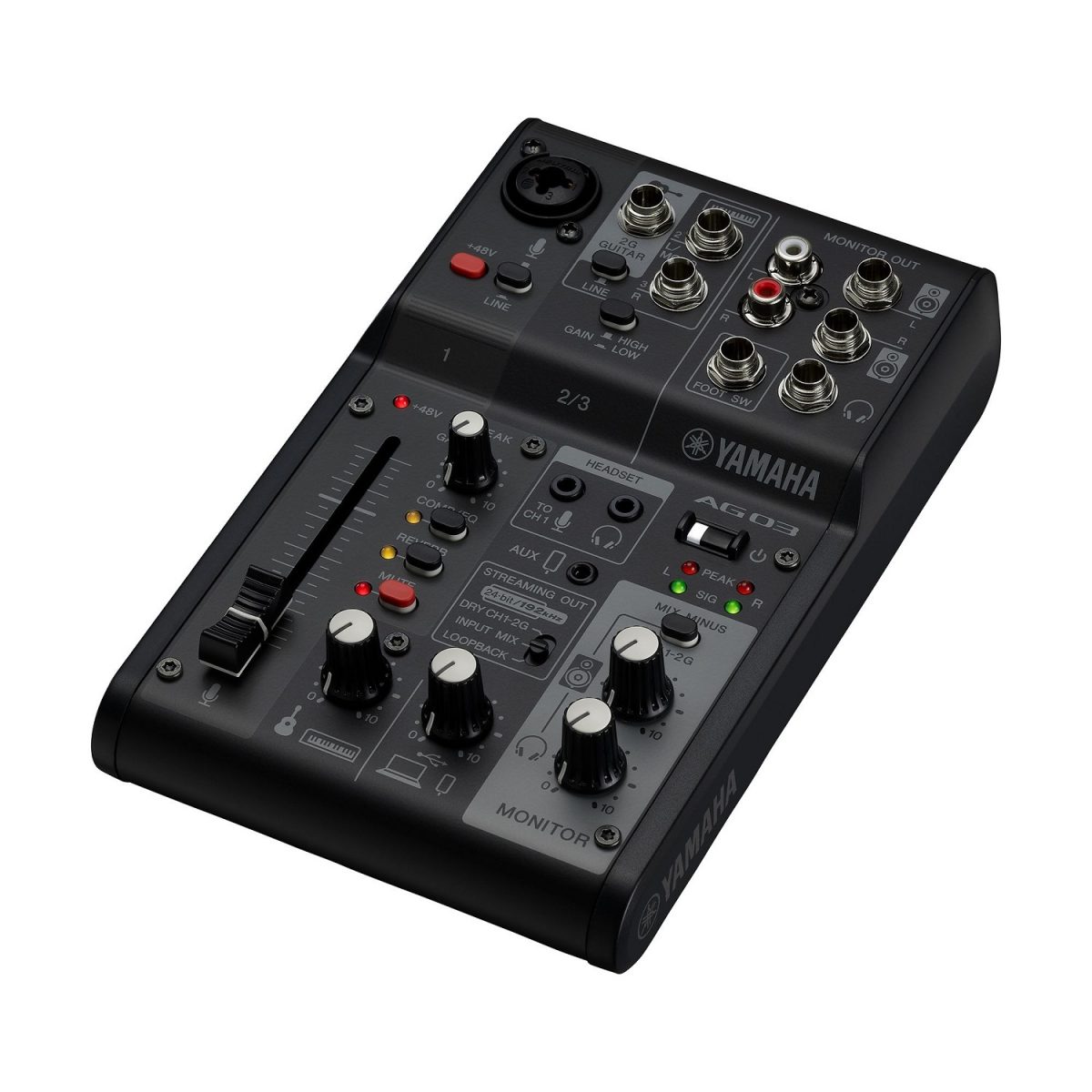 Yamaha - AG03MK2 - 3-Channel Live Streaming Loopback Audio USB Mixer Side