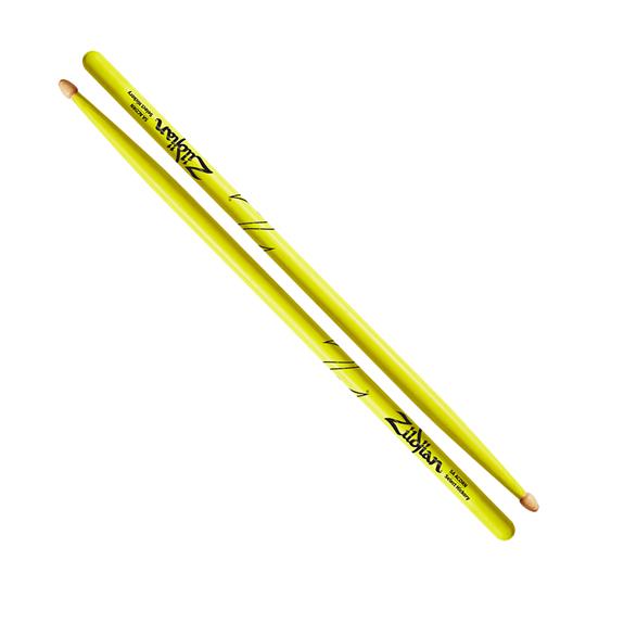 Zildjian - 5A Acorn Tip Hickory Drumsticks, Neon Yellow #Z5AACDGY